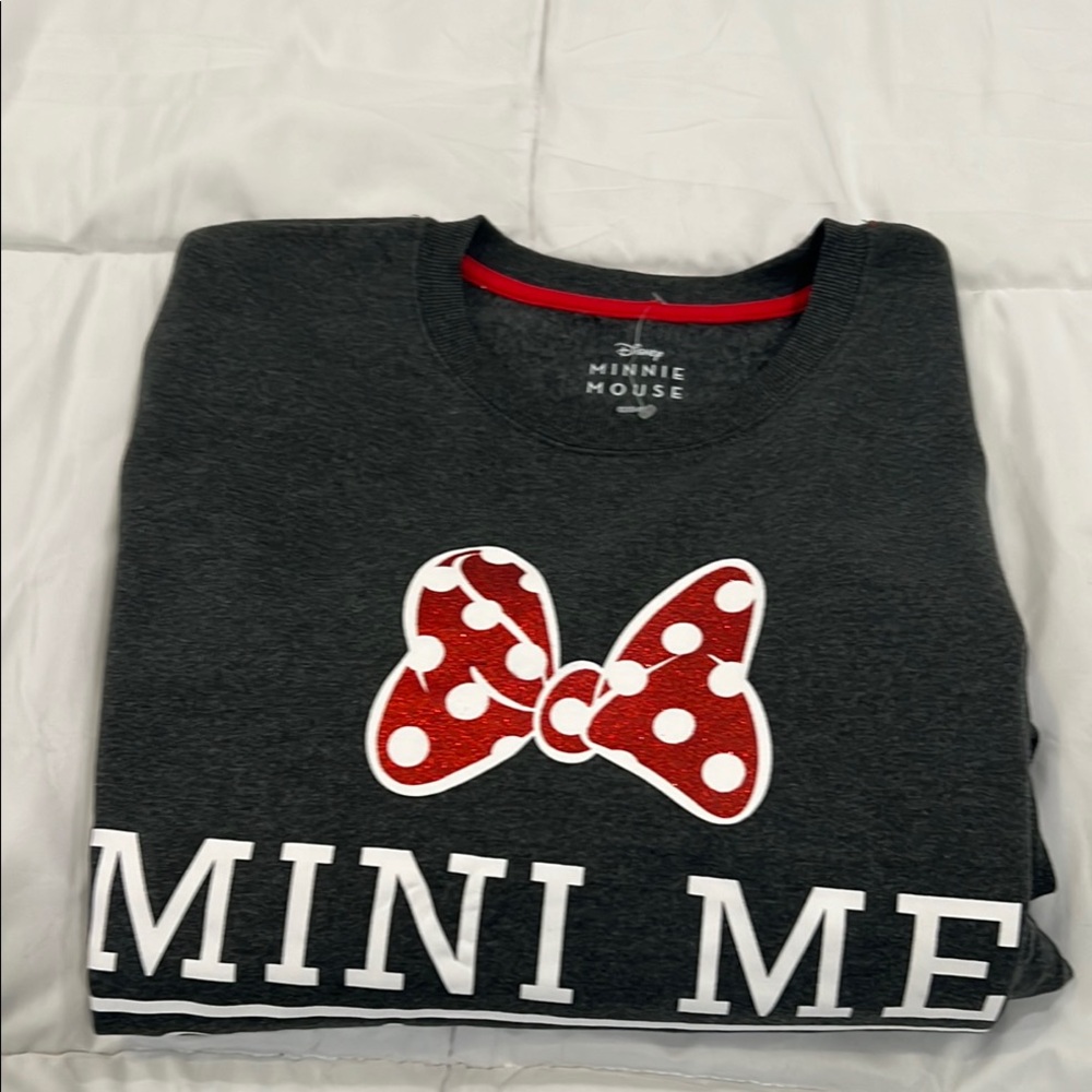 Disney Minnie Mouse “Mini me Coming Soon” Gray Maternity Sweatshirt with Red Bow
